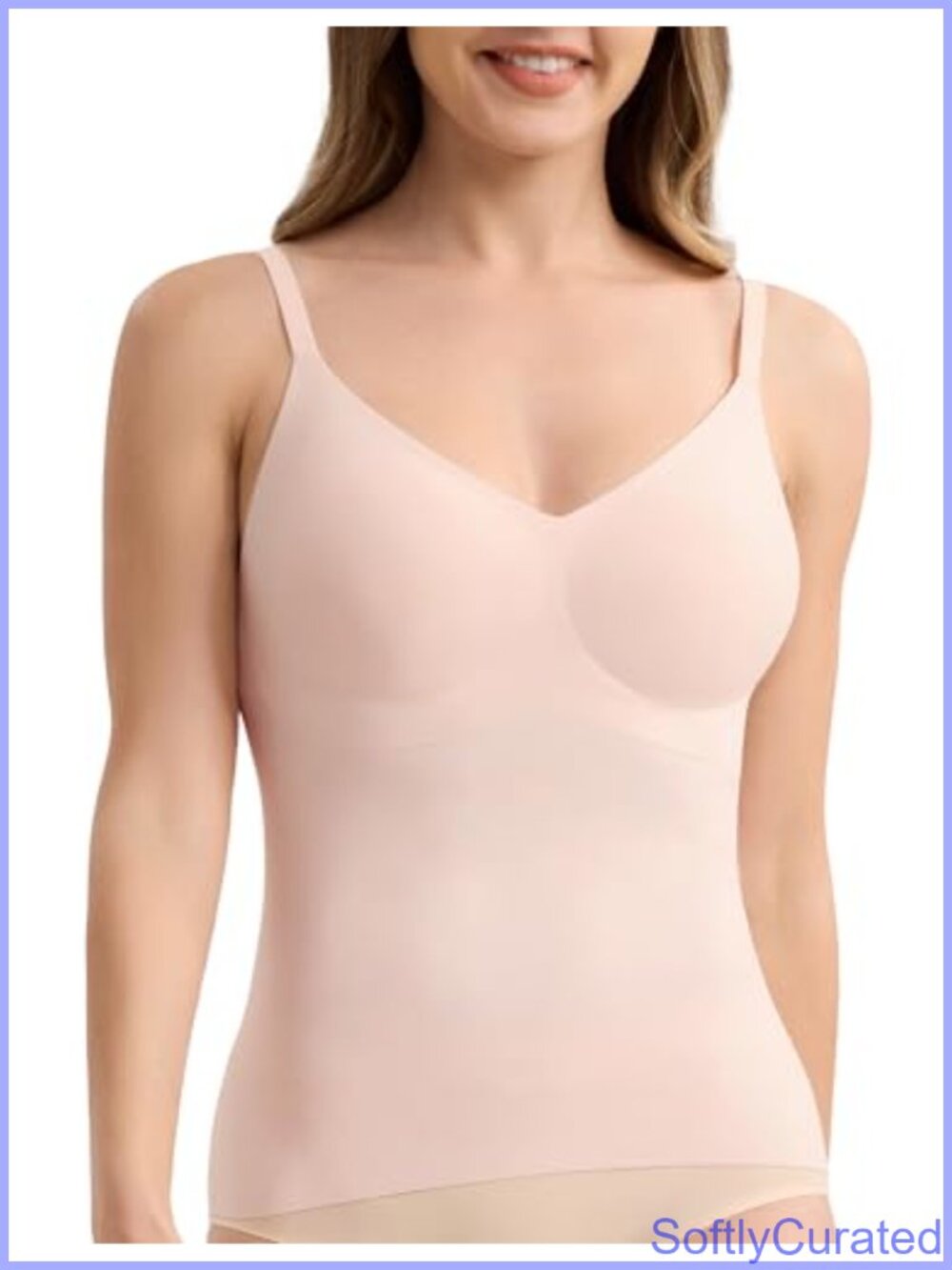 Seamless V-Neck Camisole Tank Top with Built in Bra Spaghetti Strap